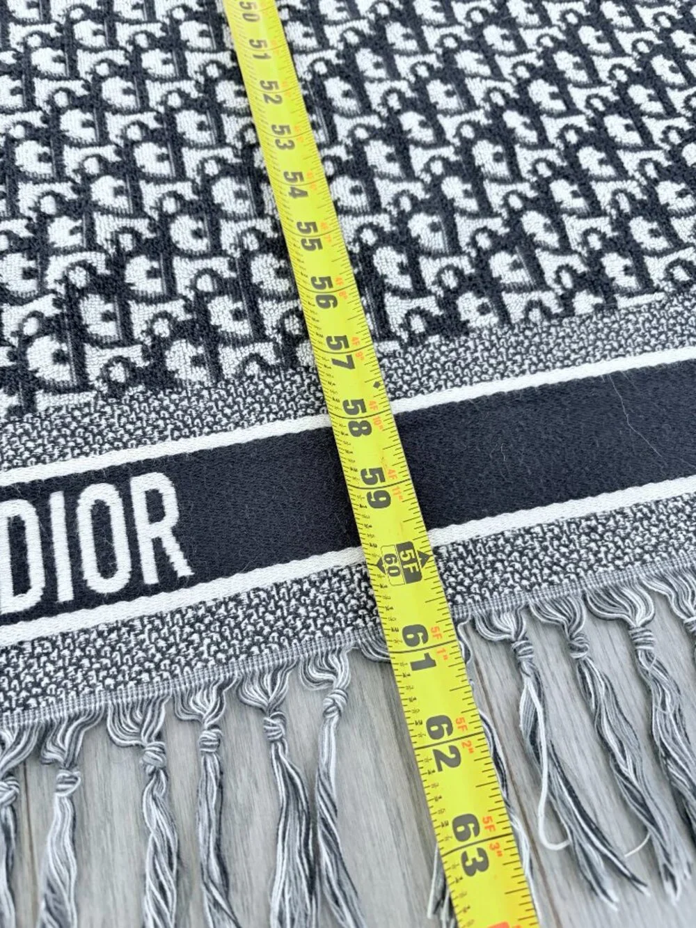Christian Dior Navy Blue Oblique Beach Towel With Tassel Fringe